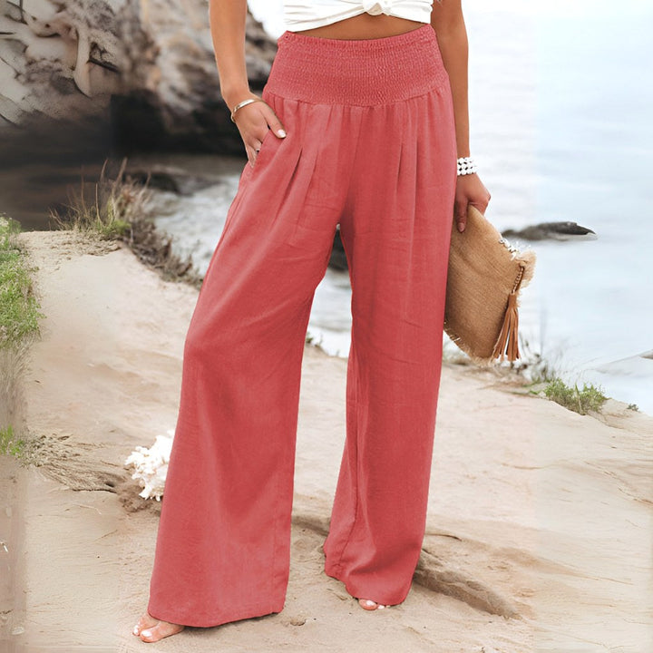 Elina | Women's High-Waisted Linen Stretch Pants - Grijs