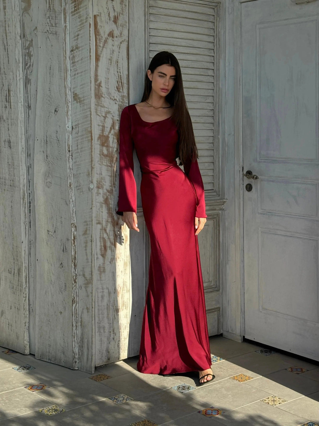 Elina | Women's Long Sleeve Maxi Dress - Black