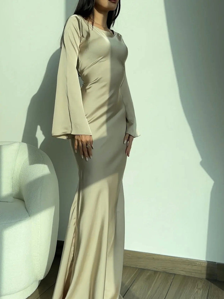 Elina | Women's Long Sleeve Maxi Dress - Burgundy