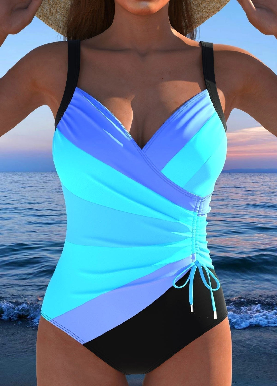 Elina | Women's Printed Surplice Swimsuit with Tummy Control - Pink