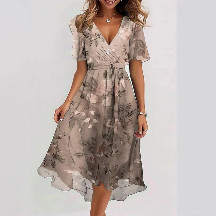 Elina | Women's Sleeveless Summer Flowy Dress - Beige