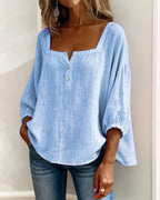 Elina | Women's Square Neck Linen Blouse - image 10