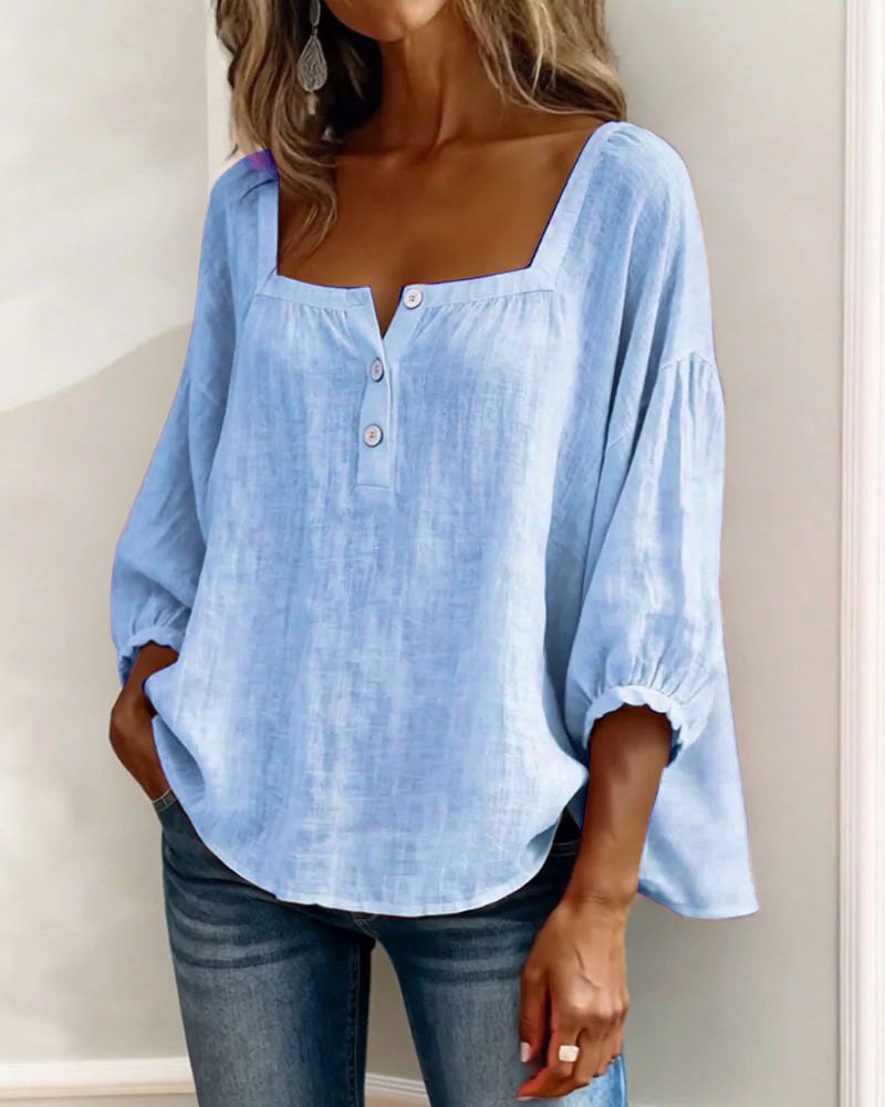 Elina | Women's Square Neck Linen Blouse - image 10