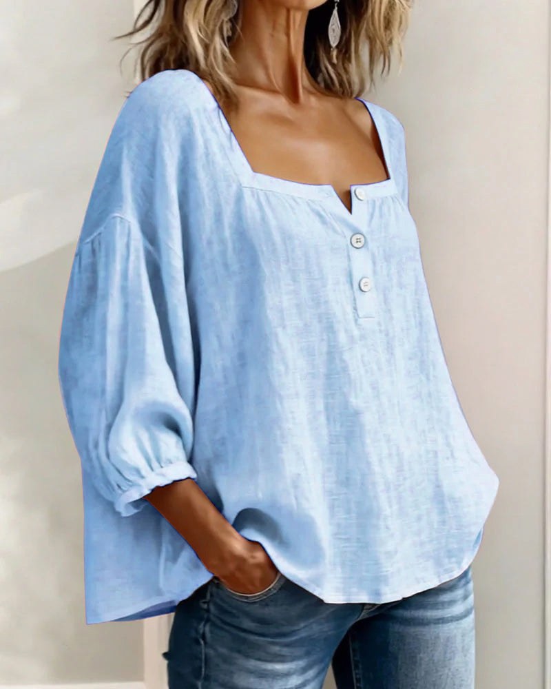 Elina | Women's Square Neck Linen Blouse - image 12