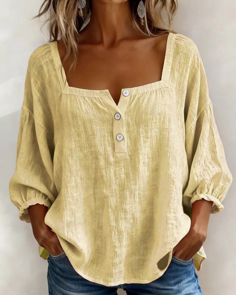 Elina | Women's Square Neck Linen Blouse - image 13