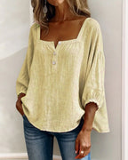 Elina | Women's Square Neck Linen Blouse - image 14