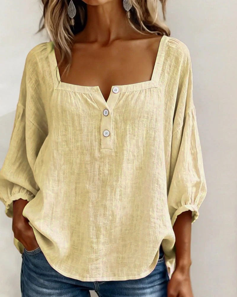 Elina | Women's Square Neck Linen Blouse - image 15