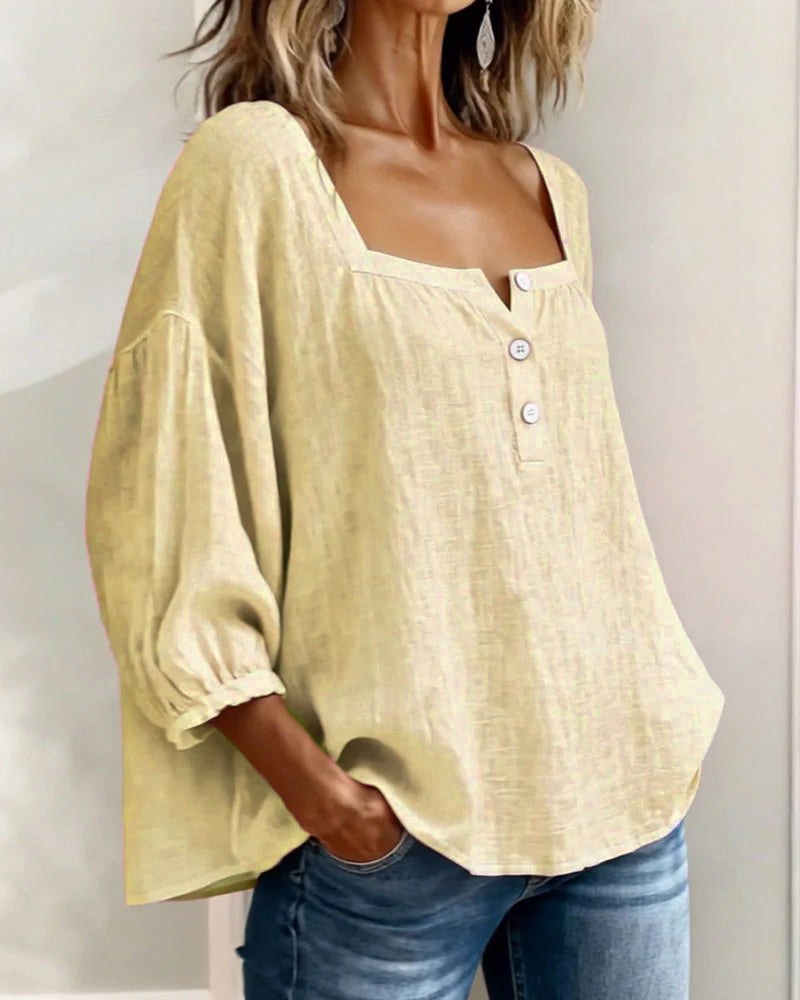 Elina | Women's Square Neck Linen Blouse - image 16
