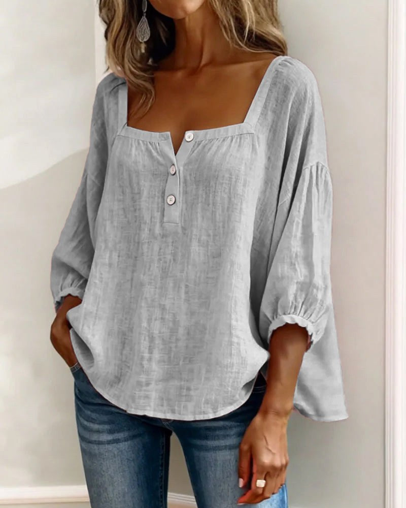 Elina | Women's Square Neck Linen Blouse - image 19