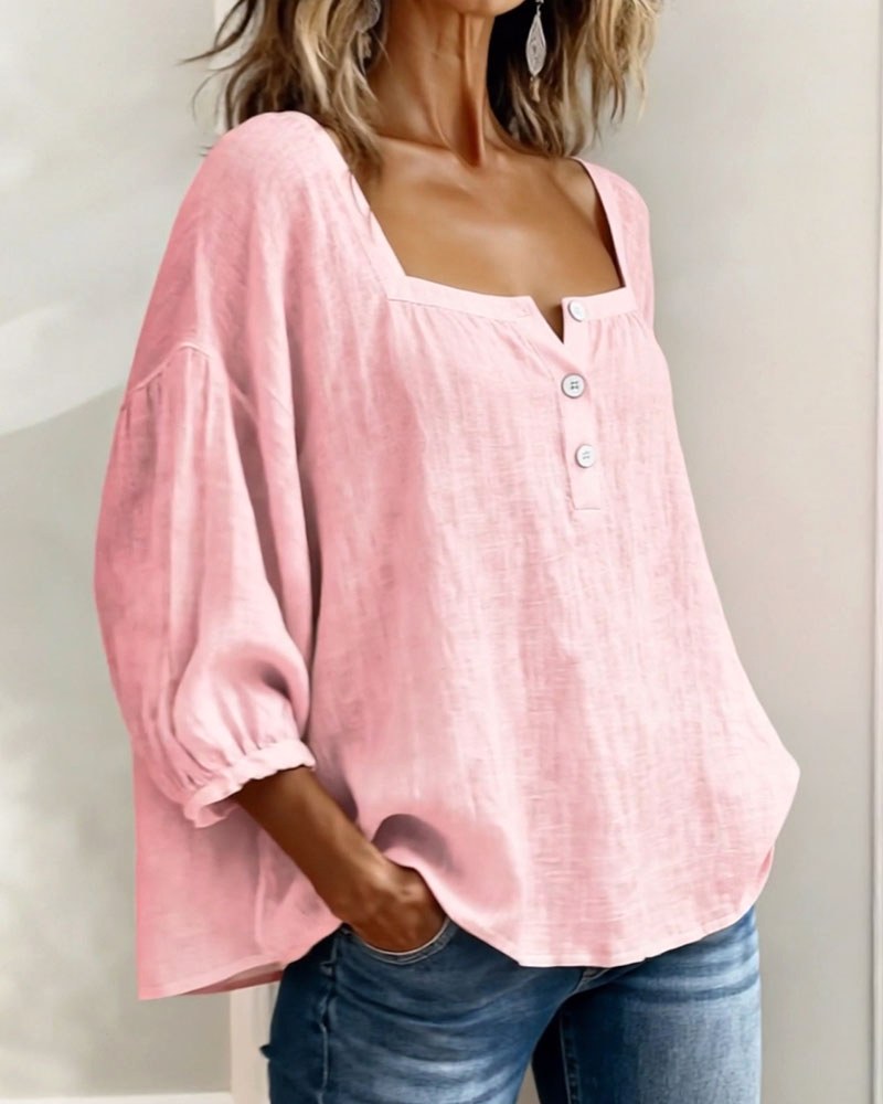 Elina | Women's Square Neck Linen Blouse - image 2