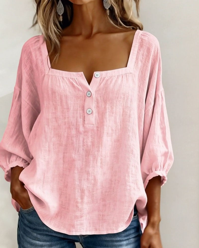 Elina | Women's Square Neck Linen Blouse - image 3