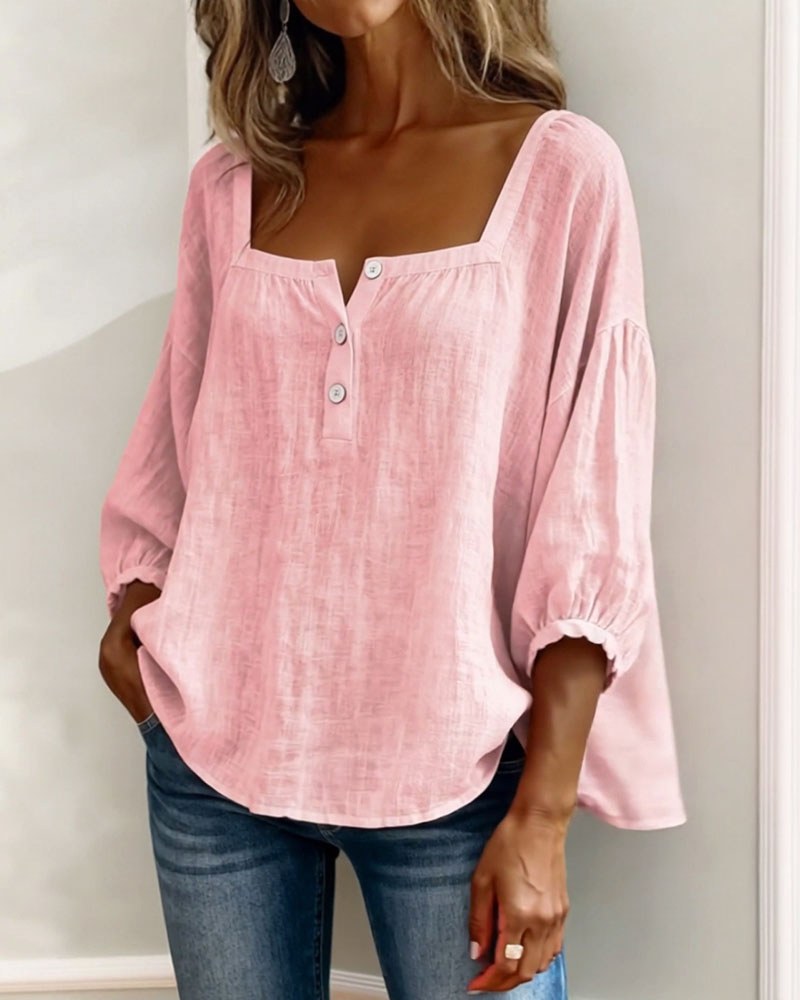 Elina | Women's Square Neck Linen Blouse - image 4