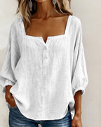 Elina | Women's Square Neck Linen Blouse - image 6