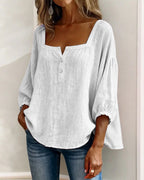 Elina | Women's Square Neck Linen Blouse - image 7