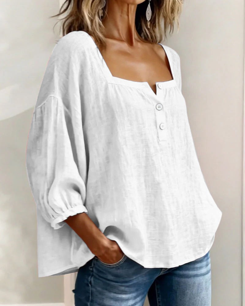 Elina | Women's Square Neck Linen Blouse - image 8