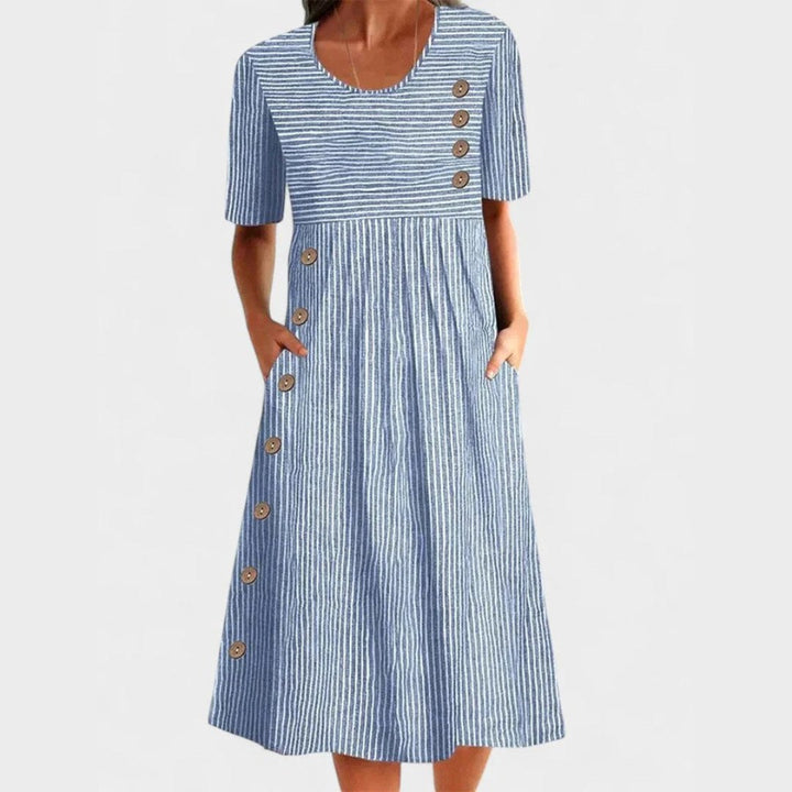 Elina | Women's Striped Button-Front Midi Dress - Blue