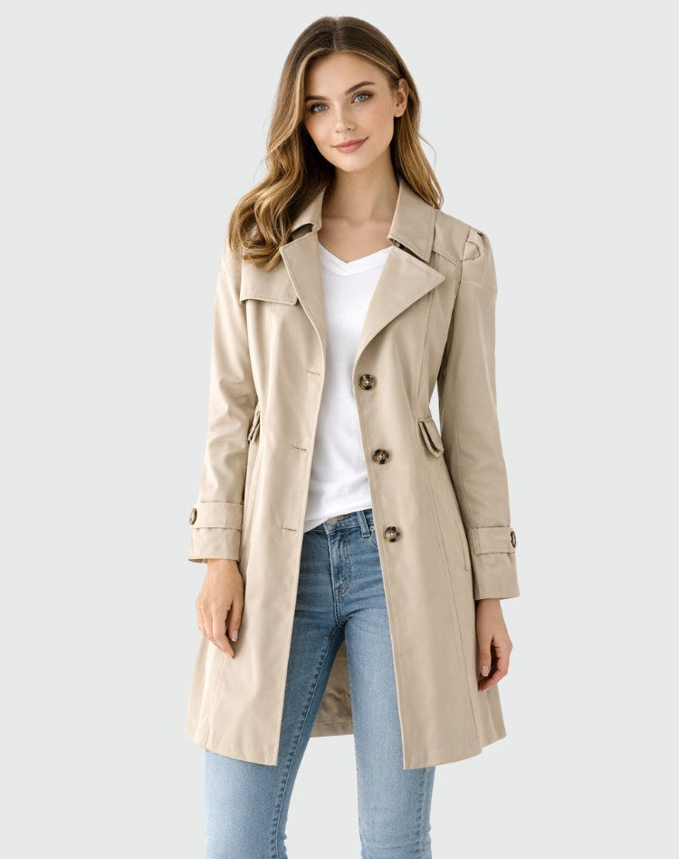 Paisley | Women's Slim Fit Trench Coat, Classic Button-Front Autumn Coat | Animated Apparel