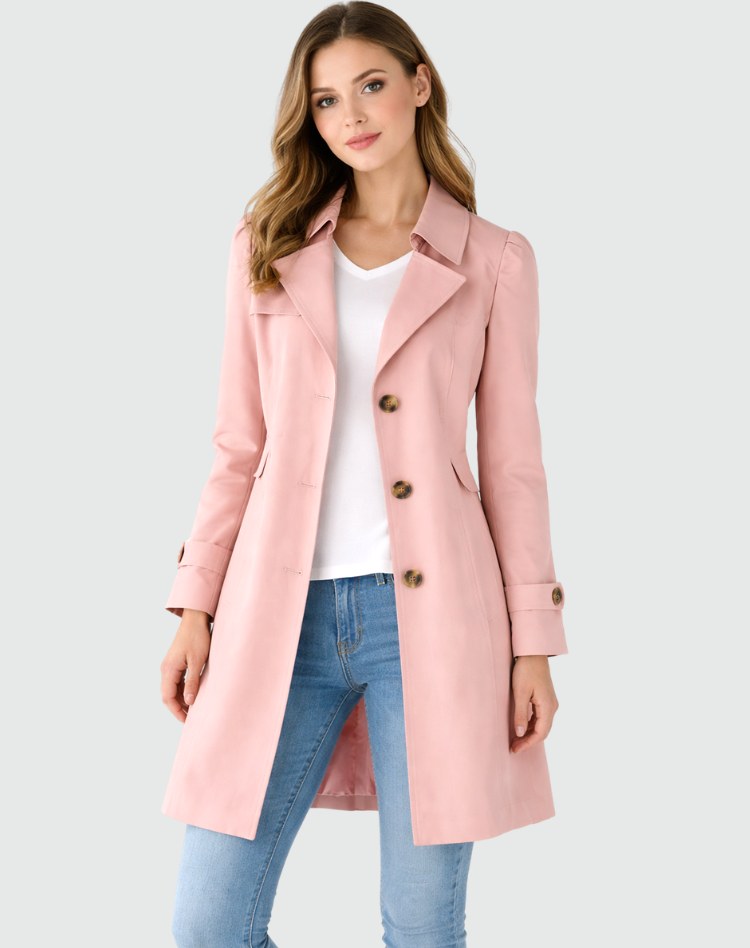 Paisley | Women's Slim Fit Trench Coat, Classic Button-Front Autumn Coat | Animated Apparel