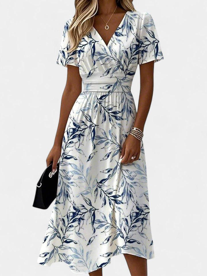 Eliza | Women's V-Neck Elegant Midi Dress - White