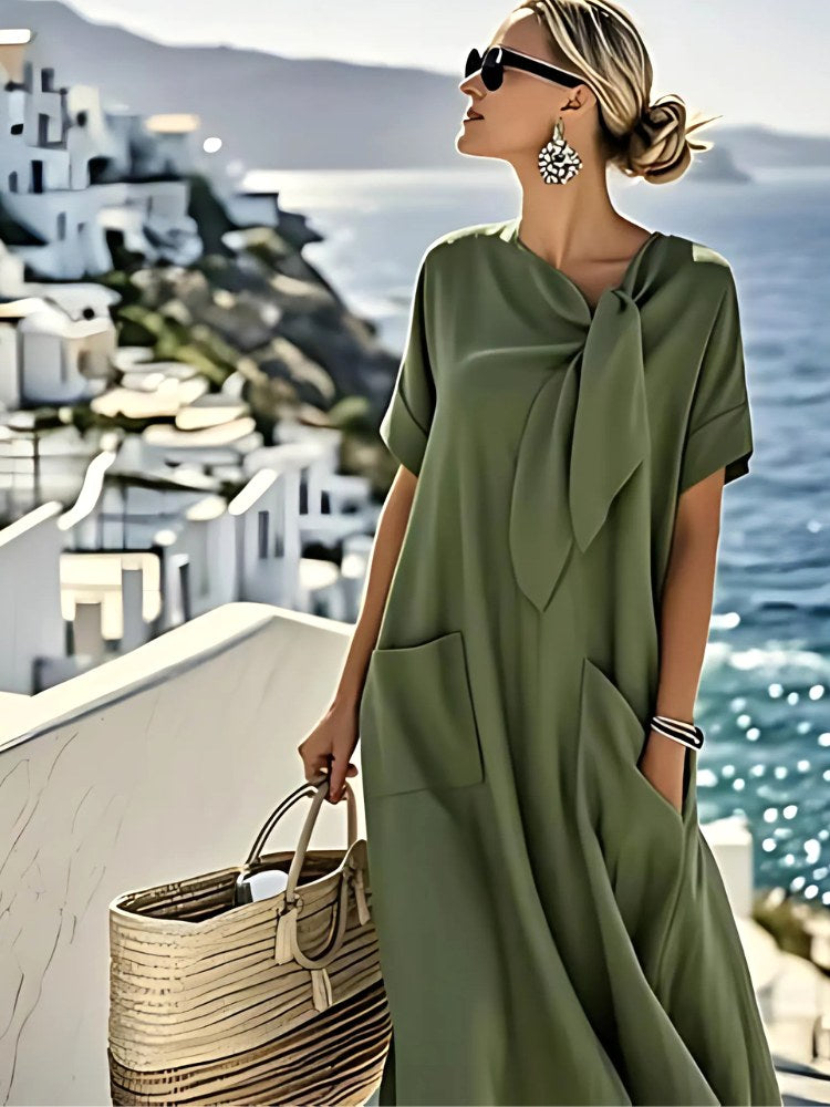 Ella | Women's Casual Midi Dress with Pockets - Green