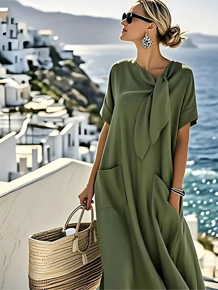 Ella | Women's Casual Midi Dress with Pockets - Green