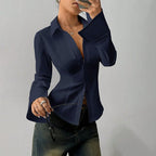 Penelope | Women's Fitted Shirt with Collar and V-Neckline, Long-Sleeve Blouse | Animated Apparel