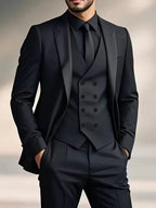 Elliot | Men's Slim-Fit Three-Piece Suit, Double-Breasted Waistcoat Trouser Suit | Animated Apparel | Black