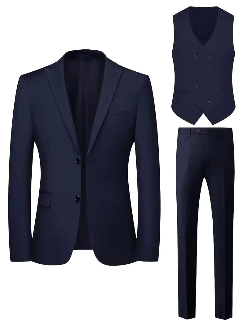 Elliot | Men's Slim-Fit Three-Piece Suit, Double-Breasted Waistcoat Trouser Suit | Animated Apparel
