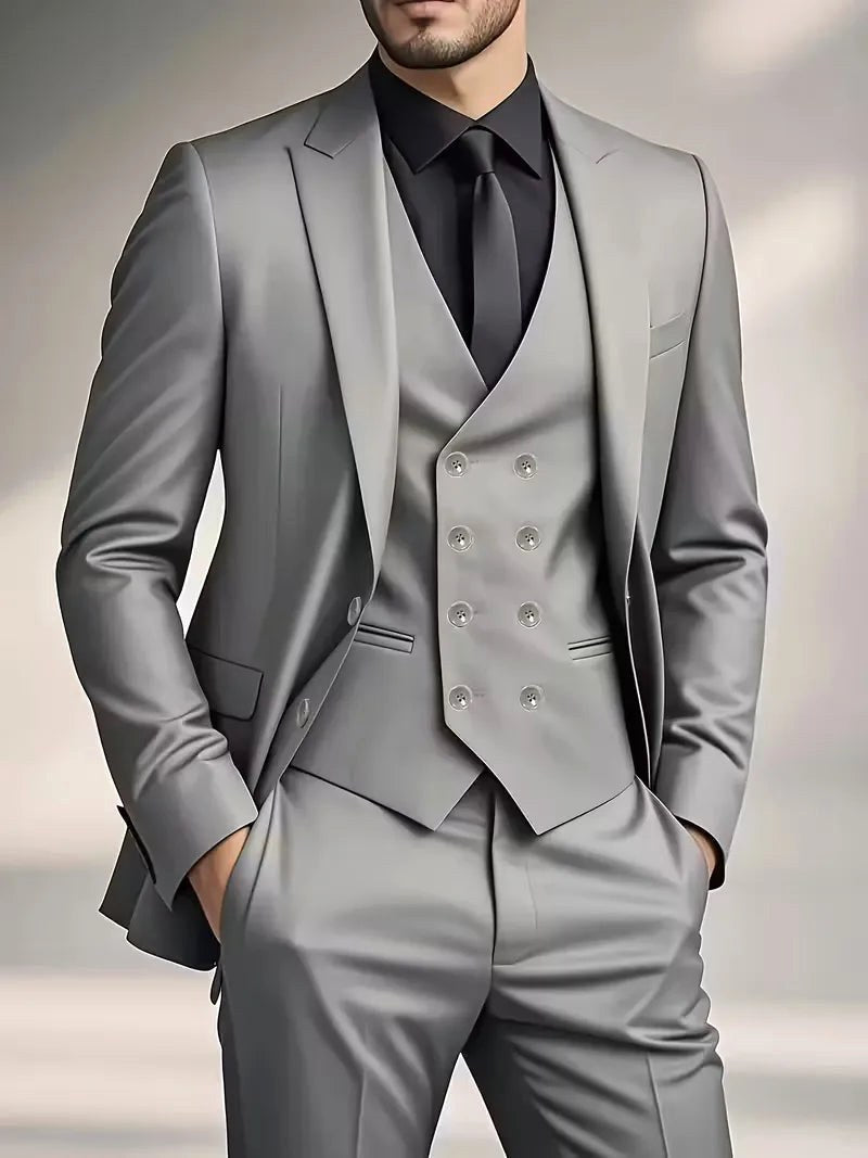 Elliot | Men's Slim-Fit Three-Piece Suit, Double-Breasted Waistcoat Trouser Suit | Animated Apparel