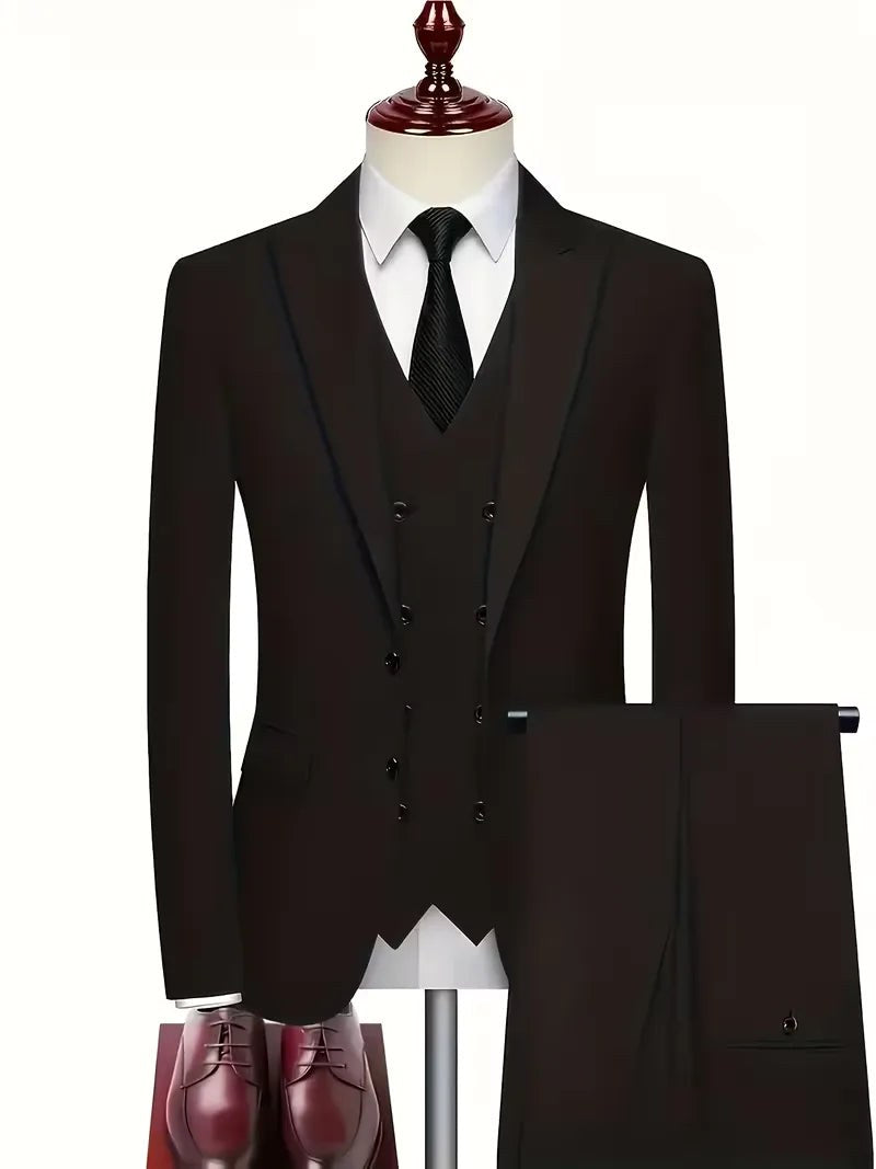 Elliot | Men's Slim-Fit Three-Piece Suit, Double-Breasted Waistcoat Trouser Suit | Animated Apparel | Navy Blue