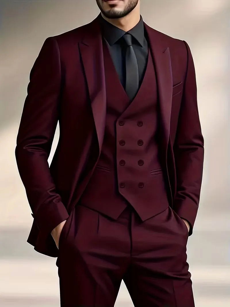 Elliot | Men's Slim-Fit Three-Piece Suit, Double-Breasted Waistcoat Trouser Suit | Animated Apparel
