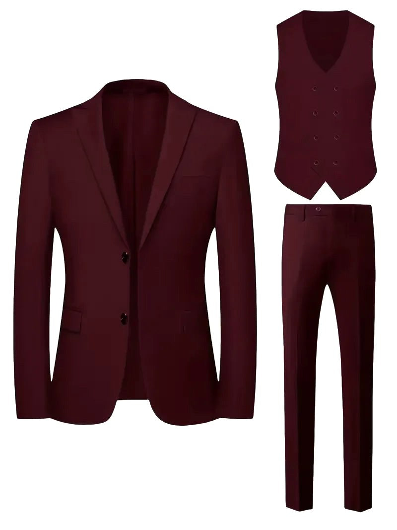 Elliot | Men's Slim-Fit Three-Piece Suit, Double-Breasted Waistcoat Trouser Suit | Animated Apparel