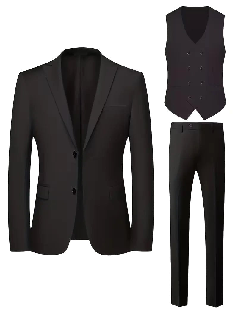 Elliot | Men's Slim-Fit Three-Piece Suit, Double-Breasted Waistcoat Trouser Suit | Animated Apparel | Grey