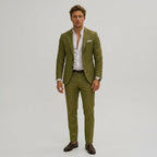 Silas | Men's Slim-Fit Two-Piece Suit, Olive Linen Trouser Suit | Animated Apparel