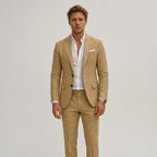 Silas | Men's Slim-Fit Two-Piece Suit, Olive Linen Trouser Suit | Animated Apparel
