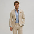 Silas | Men's Slim-Fit Two-Piece Suit, Olive Linen Trouser Suit | Animated Apparel