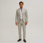 Silas | Men's Slim-Fit Two-Piece Suit, Olive Linen Trouser Suit | Animated Apparel