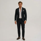 Silas | Men's Slim-Fit Two-Piece Suit, Olive Linen Trouser Suit | Animated Apparel