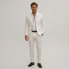 Silas | Men's Slim-Fit Two-Piece Suit, Olive Linen Trouser Suit | Animated Apparel