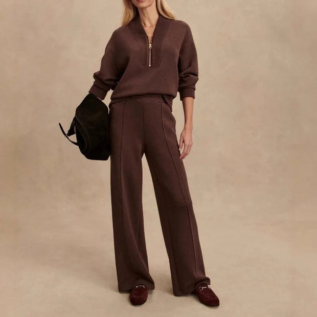 Elodie | Women's Knit Zip-Up Two-Piece Set, Coordinated Lounge Set | Animated Apparel