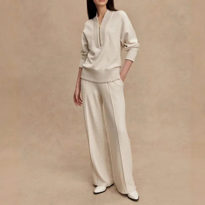 Elodie | Women's Knit Zip-Up Two-Piece Set, Coordinated Lounge Set | Animated Apparel