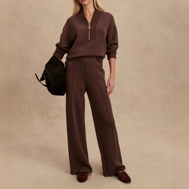 Elodie | Women's Knit Zip-Up Two-Piece Set, Coordinated Lounge Set | Animated Apparel