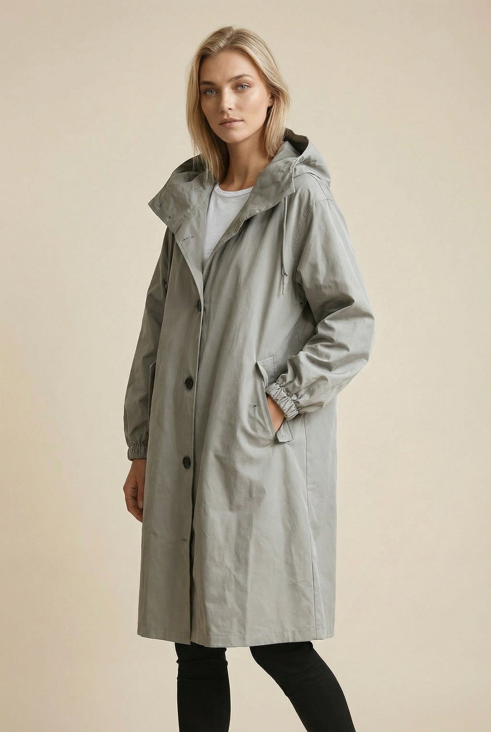 Elodie | Women's Relaxed Tailored Trench Coat, Beige Autumn Coat | Animated Apparel