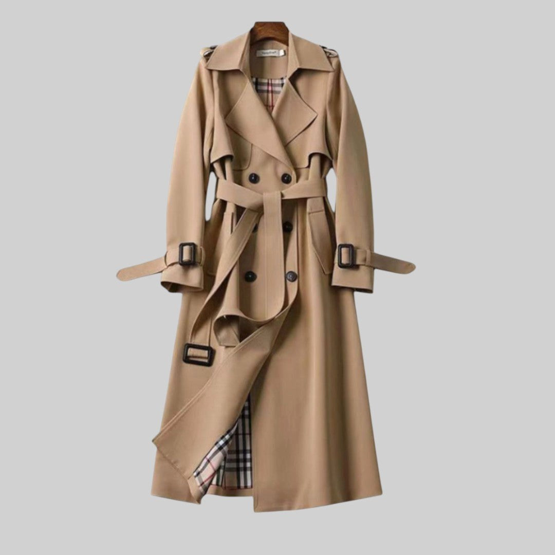 Eloise | Women's Belted Double-Breasted Trench Coat, Longline Winter Coat | Animated Apparel | Beige