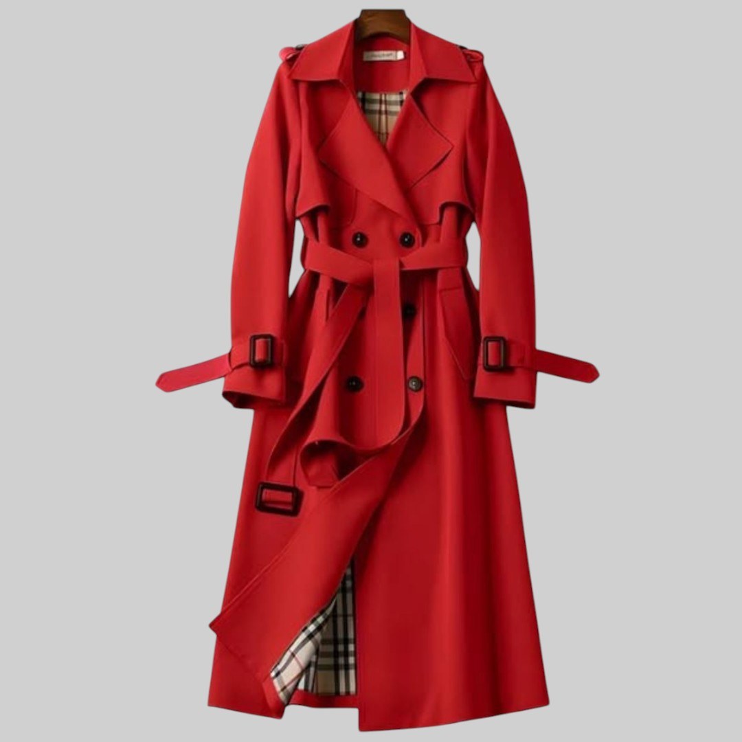 Eloise | Women's Belted Double-Breasted Trench Coat, Longline Winter Coat | Animated Apparel | Red