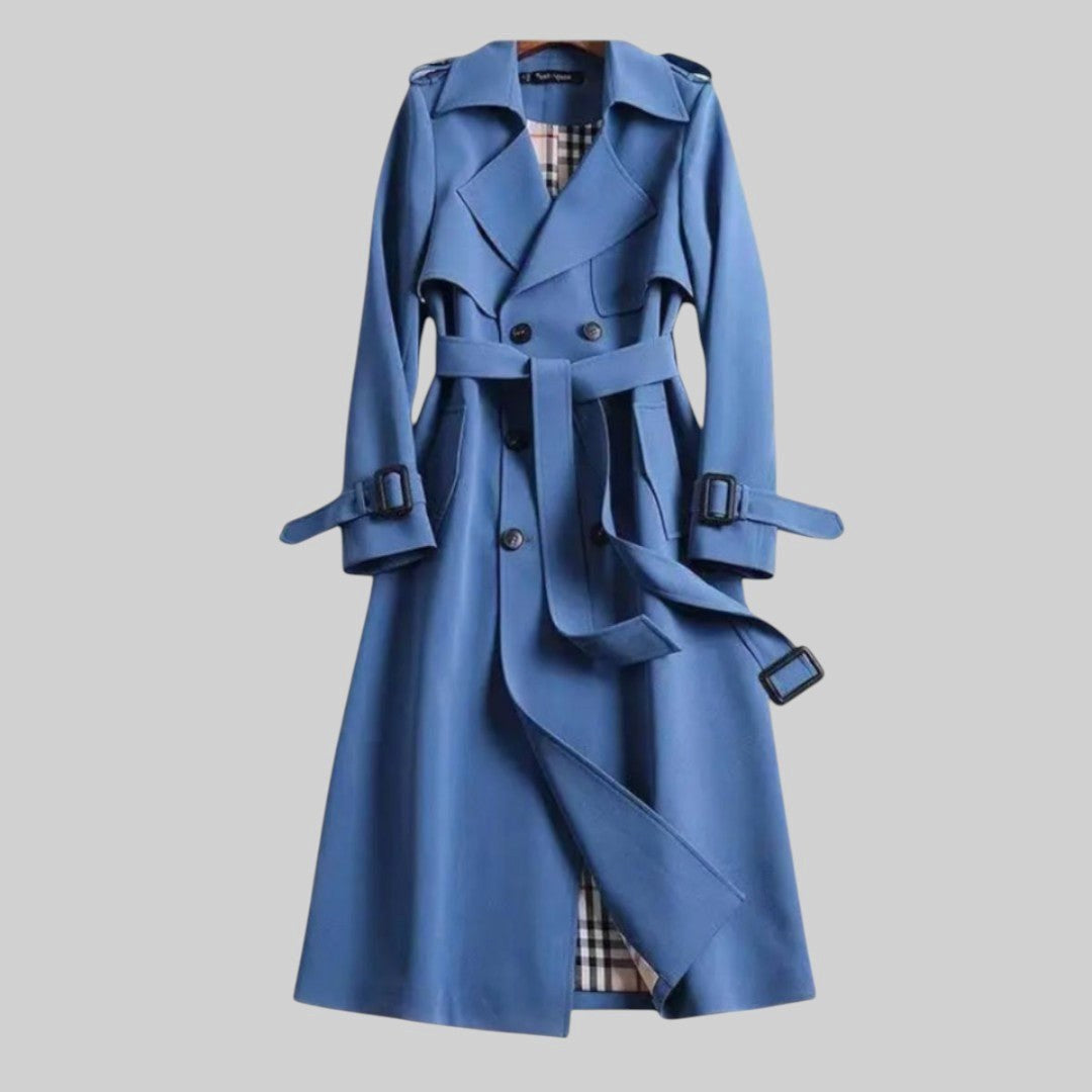 Eloise | Women's Belted Double-Breasted Trench Coat, Longline Winter Coat | Animated Apparel | Blue