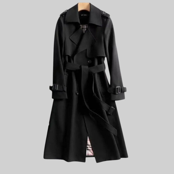 Eloise | Women's Belted Double-Breasted Trench Coat, Longline Winter Coat | Animated Apparel | Black