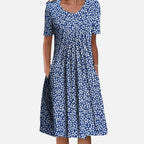 Eloise | Women's Round Neck Floral Midi Dress - Light Blue