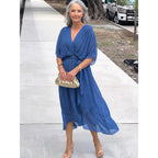 Genesis | Women's Wrap Midi Dress with V-Neckline, Half-Length Sleeve Occasion Dress | Animated Apparel | Blue