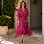 Genesis | Women's Wrap Midi Dress with V-Neckline, Half-Length Sleeve Occasion Dress | Animated Apparel